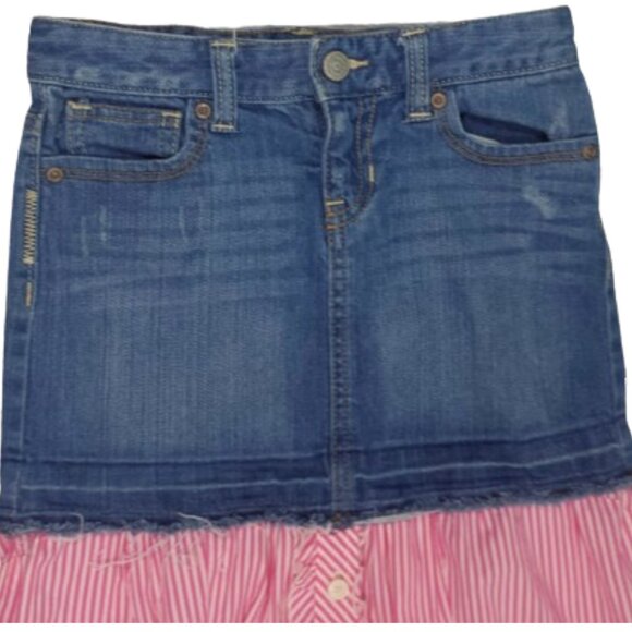 OLD NAVY Refashioned Up-cycled Long Denim Jean Striped Shirt Skirt - Girl's 7 - Picture 6 of 7